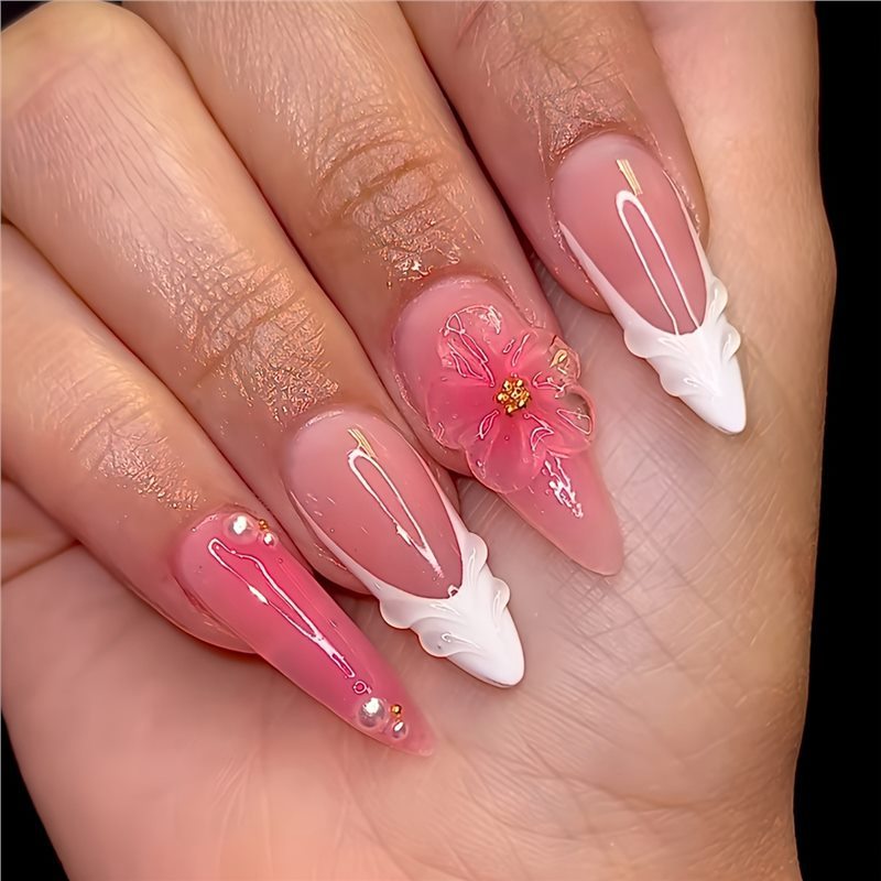 Floral 3D Press-On Nail Art Acalora