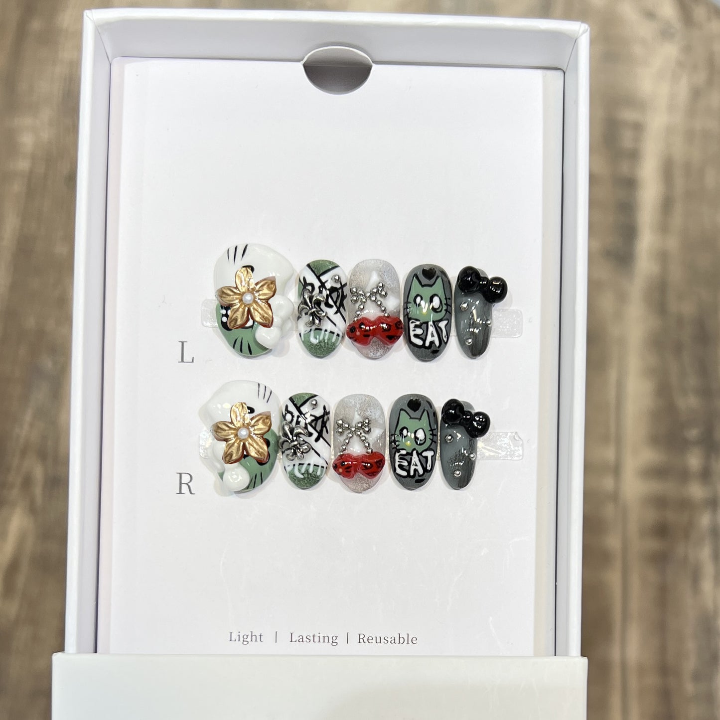 Playful Character Design Press-On Nail Art Set Acalora