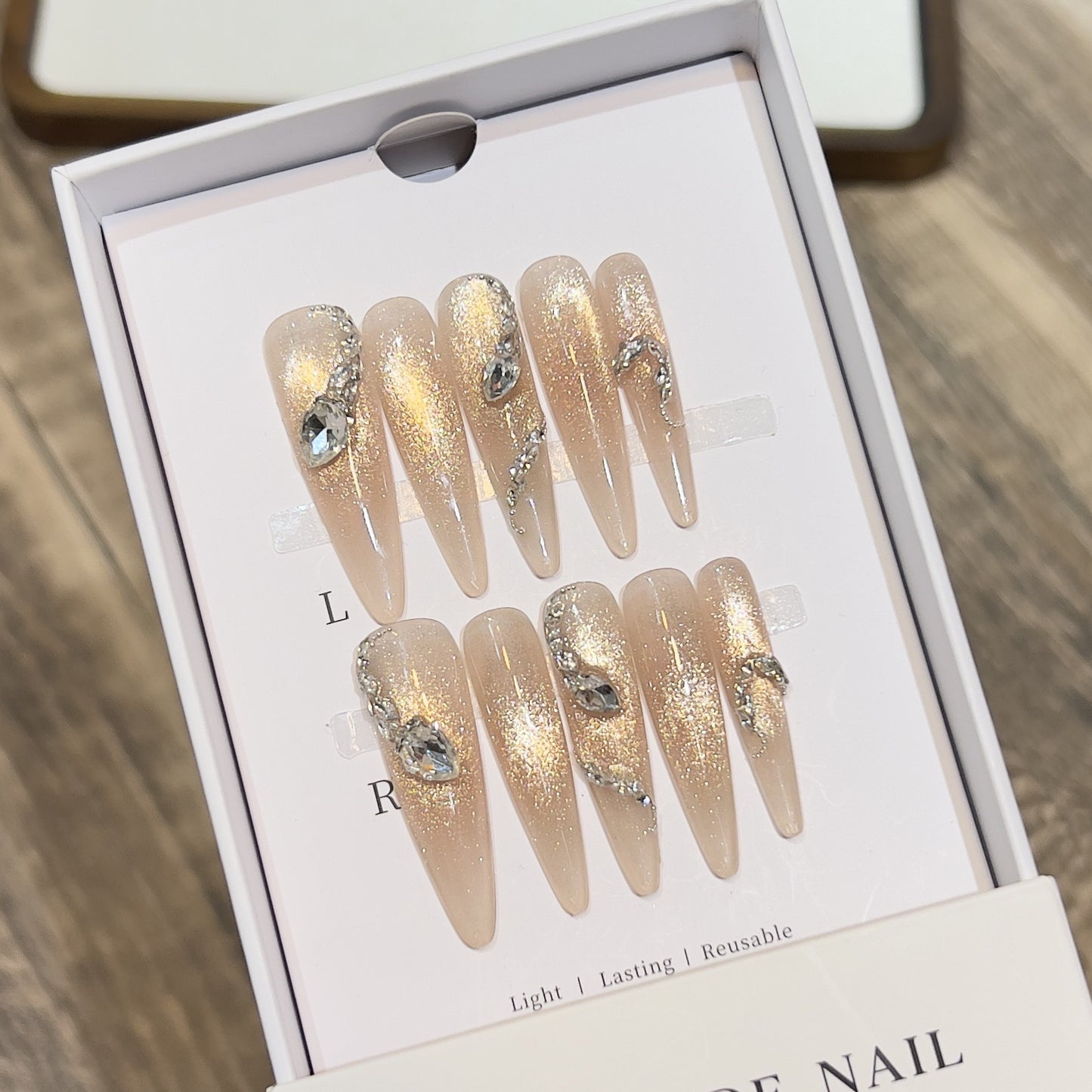 Decorative Stiletto Press-On Nail Art Set with Crystal Accents Acalora