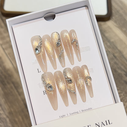 Decorative Stiletto Press-On Nail Art Set with Crystal Accents Acalora