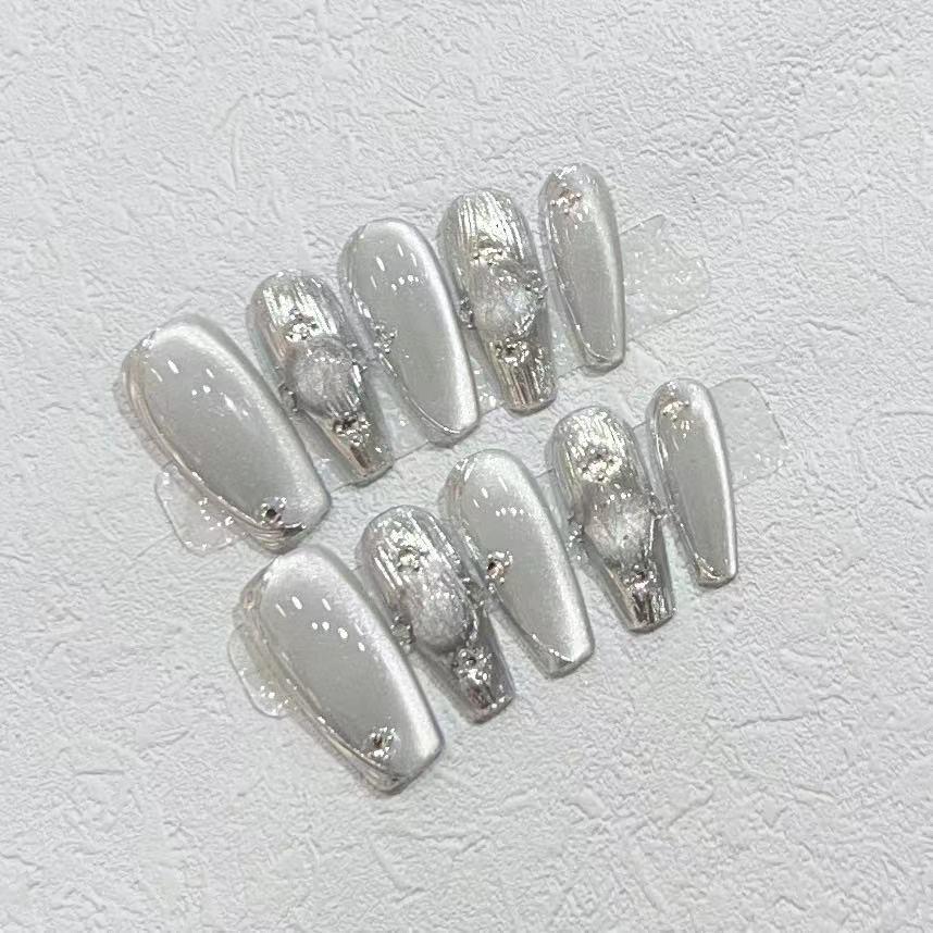 Elegant Press-On Nail Set with Metallic Finish Acalora