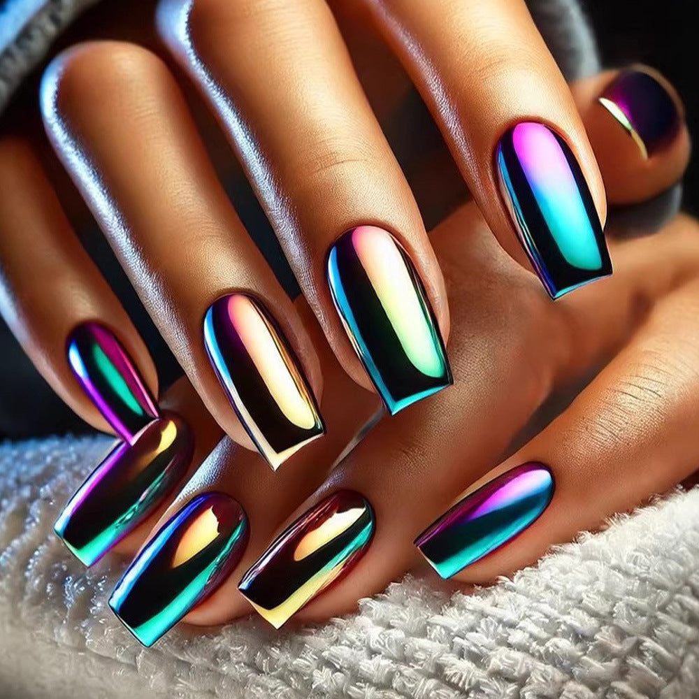 Acrylic Nail Set with High Gloss Metallic Finish Acalora