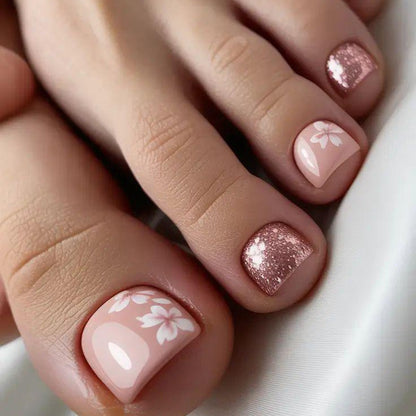 Artificial nail set with floral and glittering accents Acalora