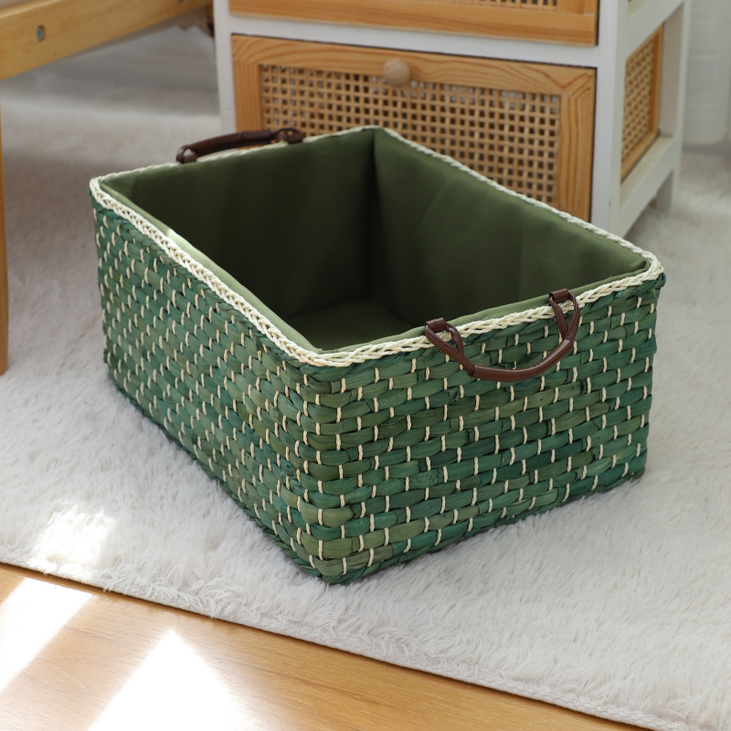 Handcrafted organizer basket with two handles Acalora