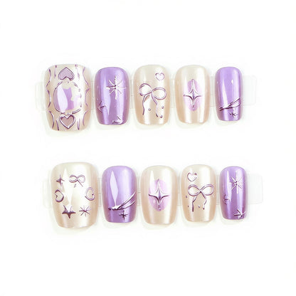 Decorative Press-On Nail Set with Artistic Designs Acalora