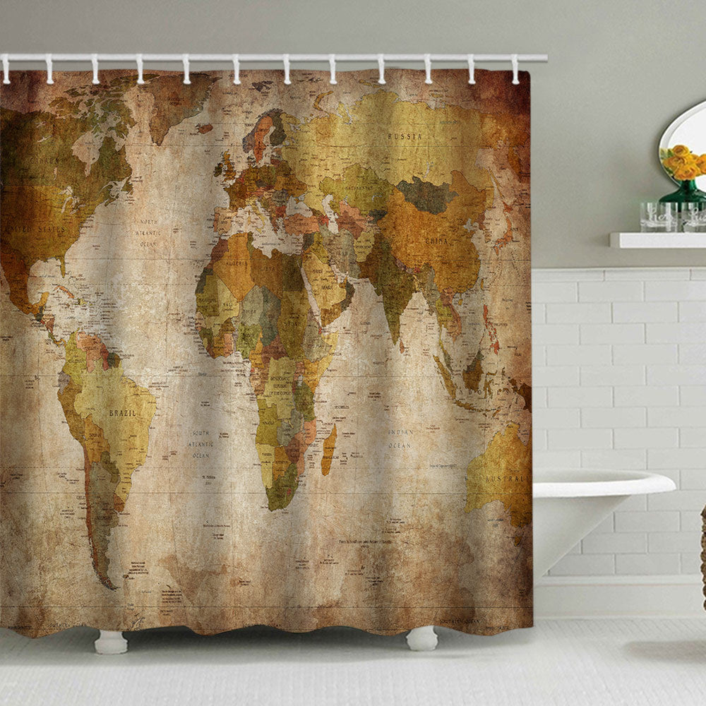 Vintage World Map Shower Curtain