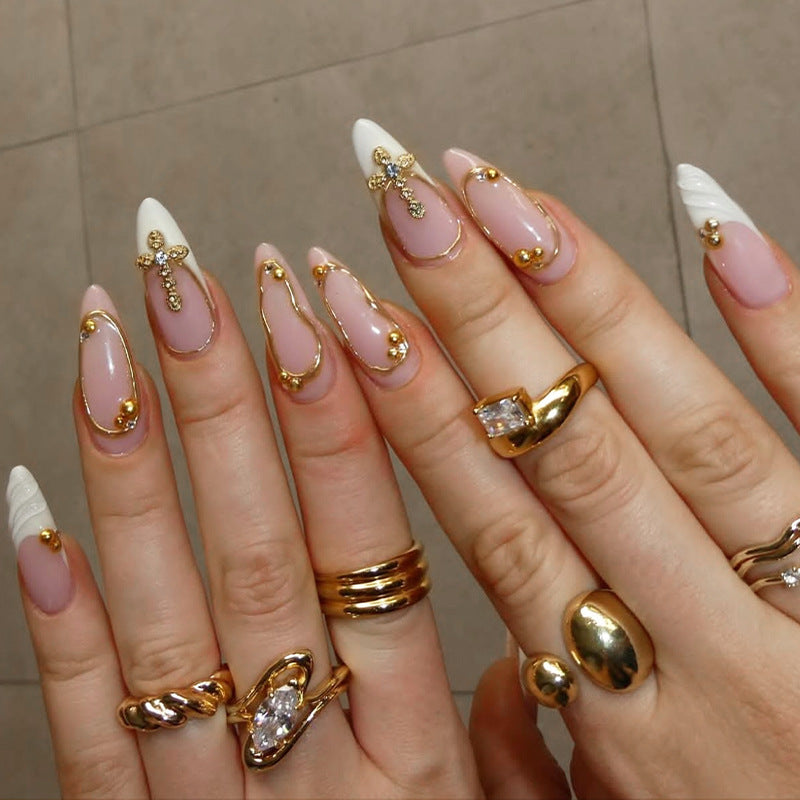 Artistic Press-On Nail Set with Elegant Design Accents Acalora