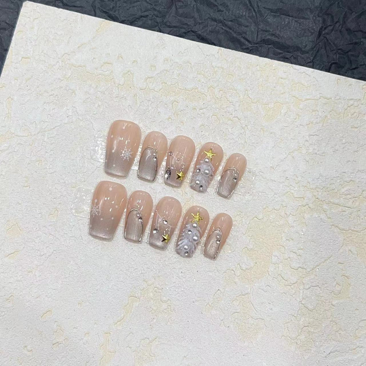 Elegant Press-On Nail Art Kit with Decorative Gem Accents Acalora
