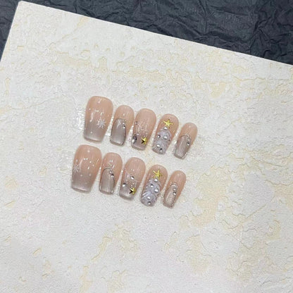 Elegant Press-On Nail Art Kit with Decorative Gem Accents Acalora