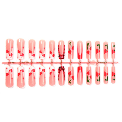Decorative Press-On Nail Art Set with Heart and Floral Themes Acalora