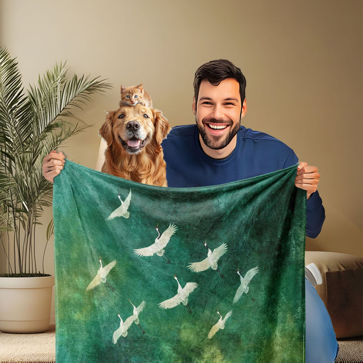 Artistic Crane Print Throw Blanket