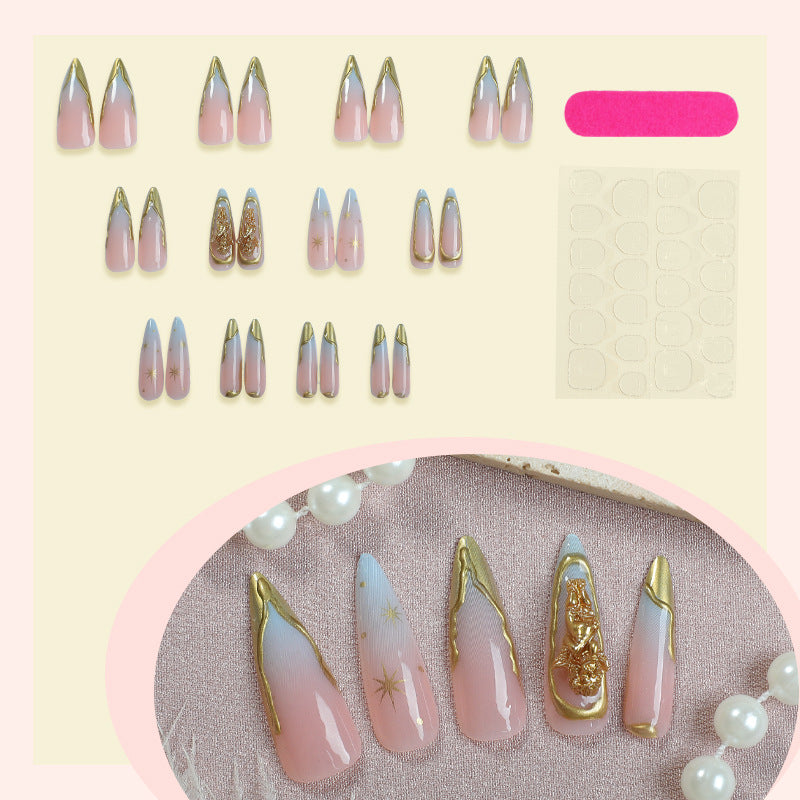 Elegant Press-On Nail Art Set with Gold Accents Acalora