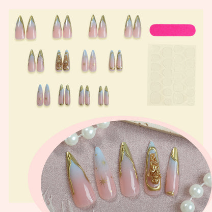 Elegant Press-On Nail Art Set with Gold Accents Acalora