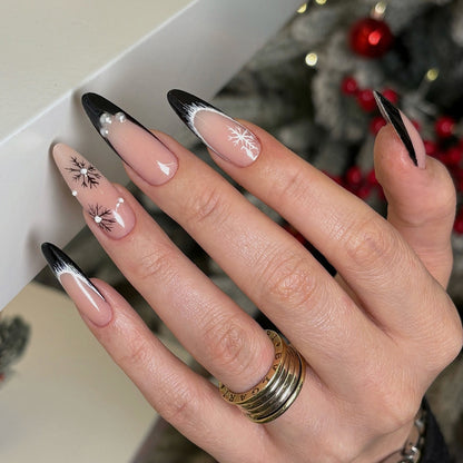 Artistic Stiletto Press-On Nail Set with Decorative Snowflake Designs Acalora
