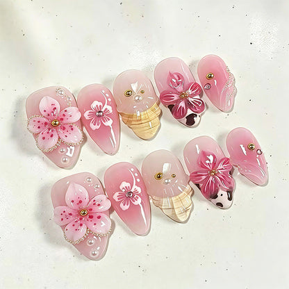Artificial nail set with elegant floral accents Acalora