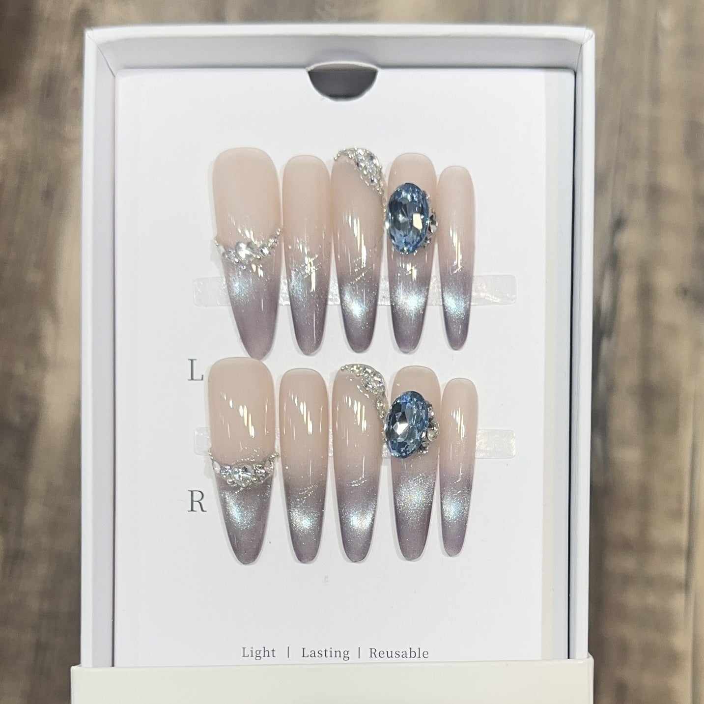 Glamorous Stiletto Press-On Nail Art Set with Rhinestone and Ombre Design Acalora