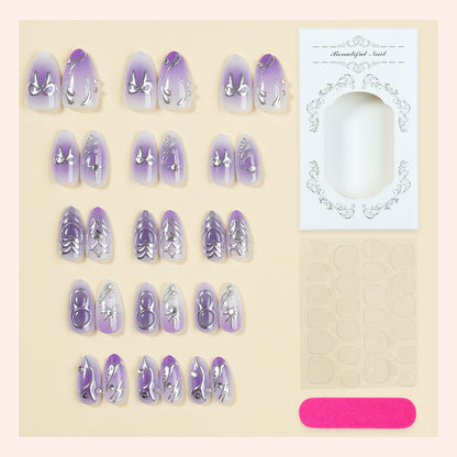 Artistic Press-On Nail Set with Elegant Floral Designs Acalora