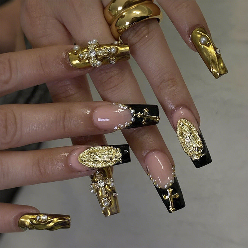 Artistic Press-On Nail Collection with Glamorous Gem Accents Acalora
