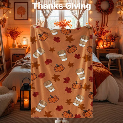 Thanksgiving-Themed Cozy Fleece Blanket