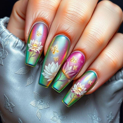 Artificial nails with elegant floral pattern and high-gloss finish Acalora