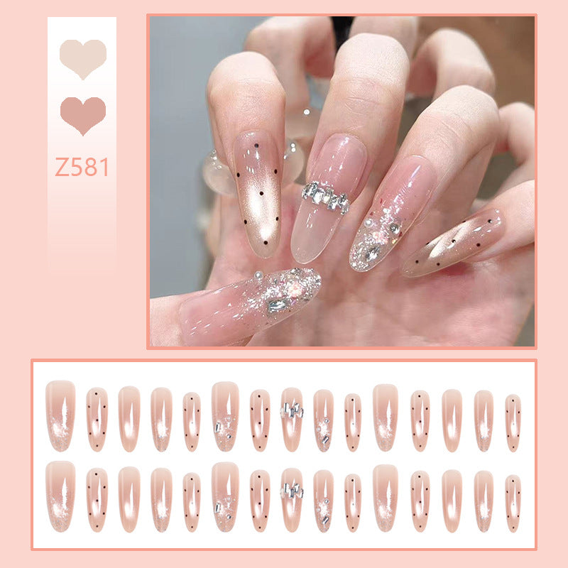 Artificial nail set with sparkling glitter and elegant jewelry details Acalora