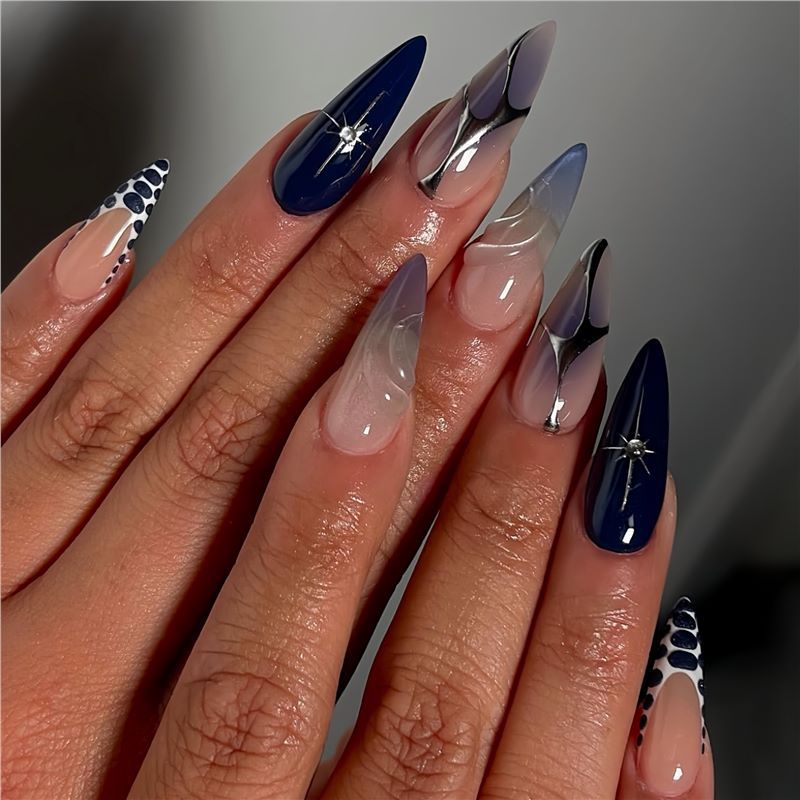 Artistic Stiletto Press-On Nail Art Set with Unique Design Acalora