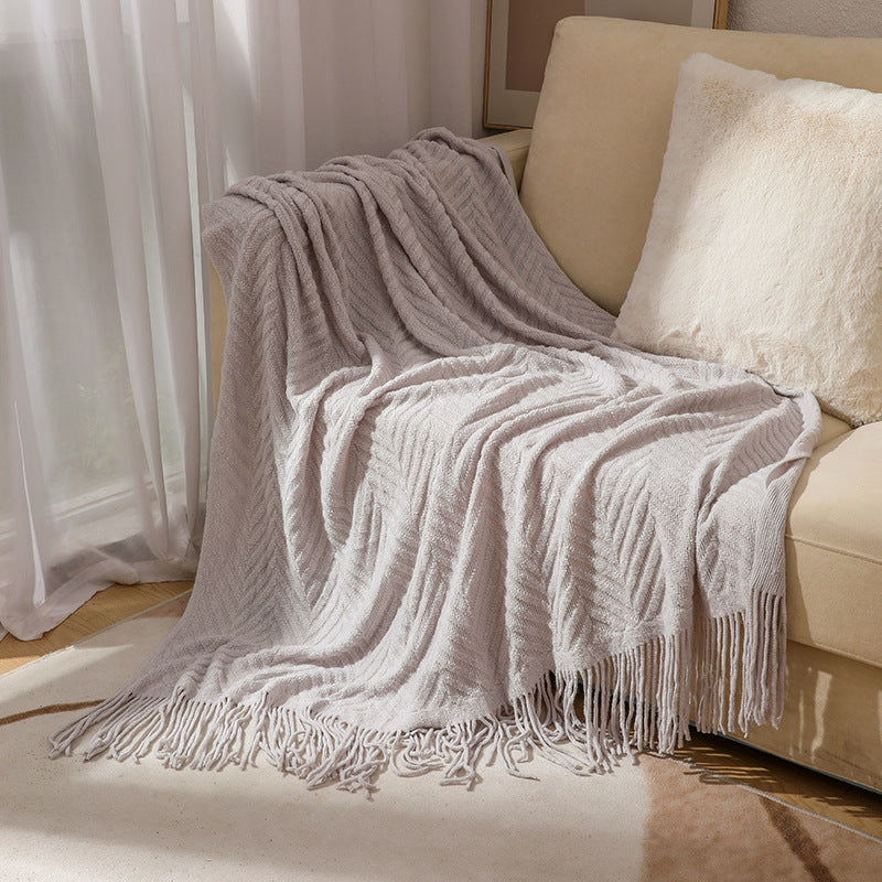 Unisex Textured Fringe Throw Blanket