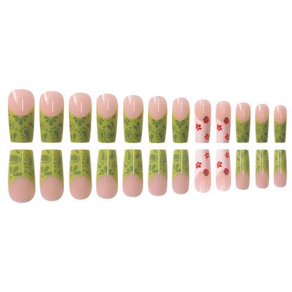 Floral Design Press-On Nails with Leaf Accents Acalora