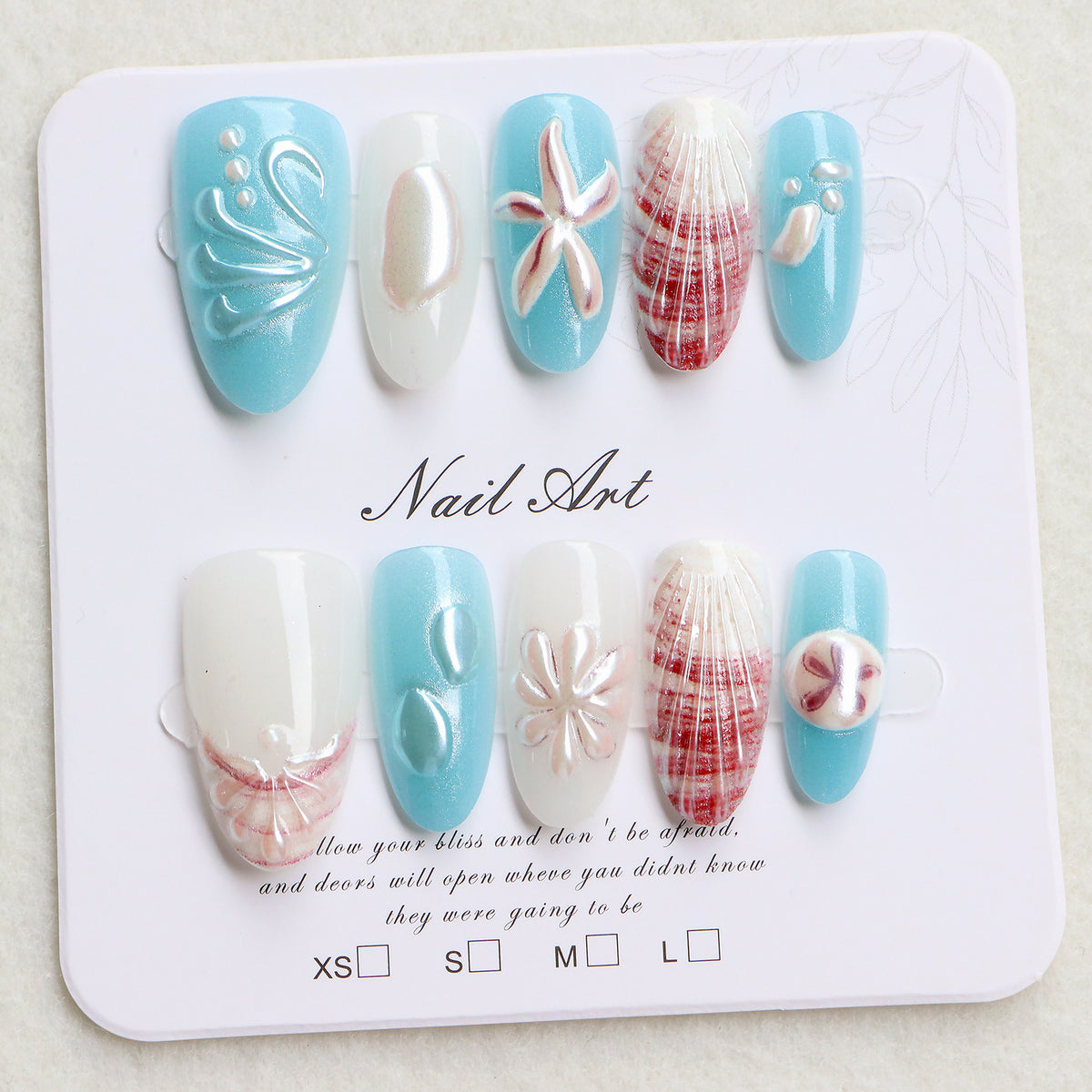 Coastal-Themed Press-On Nail Art Set Acalora