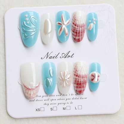 Coastal-Themed Press-On Nail Art Set Acalora