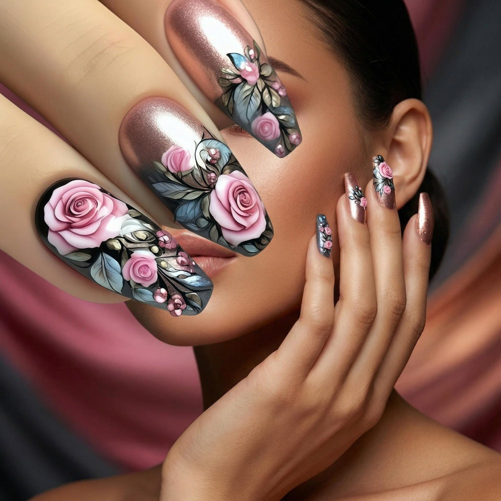 Artificial nails with floral rose pattern Acalora