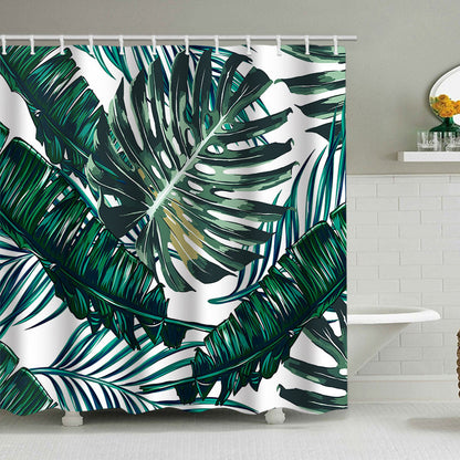 Tropical Leaf Print Shower Curtain