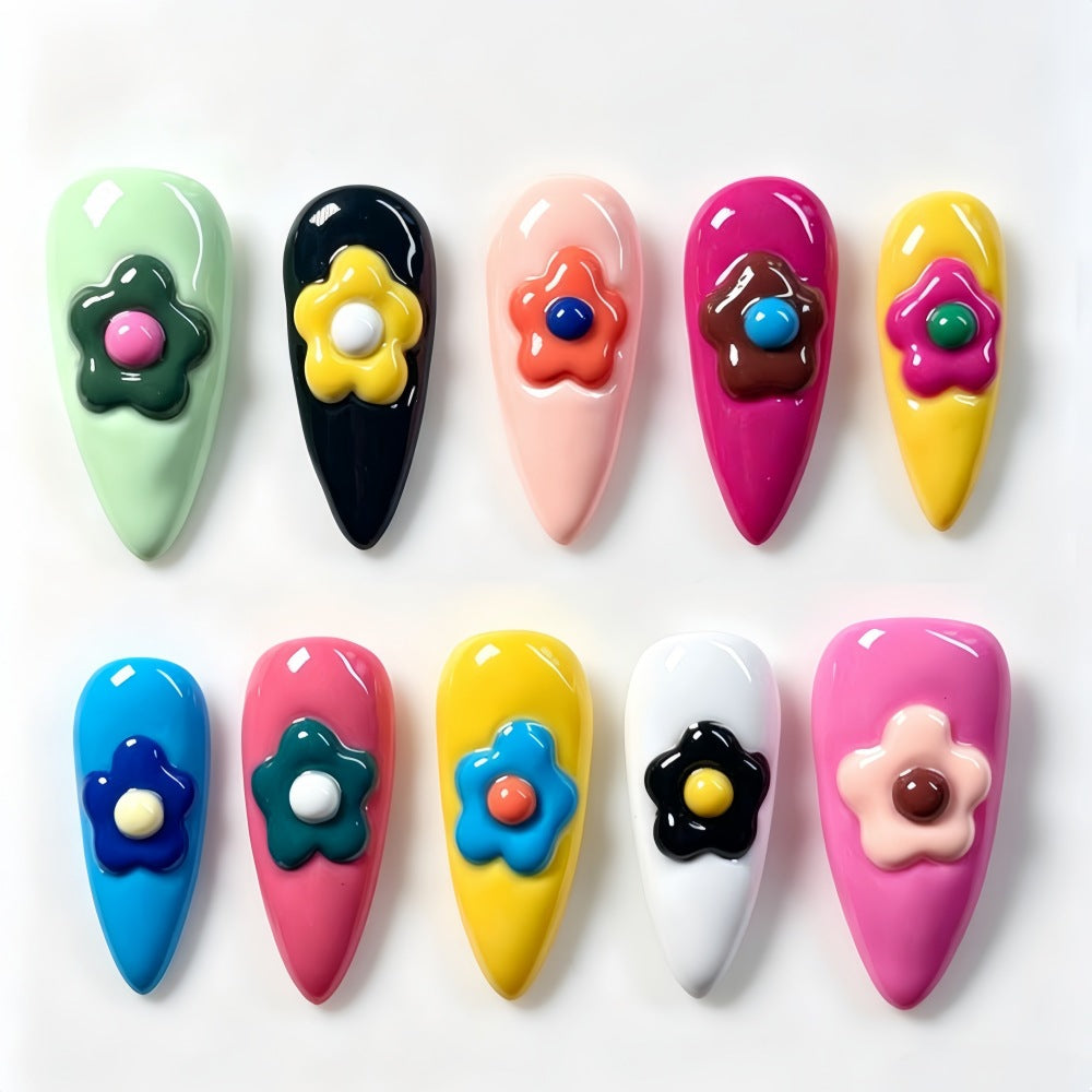 Artificial nail set with colorful flower designs Acalora