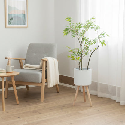 Plant pot with wooden stand