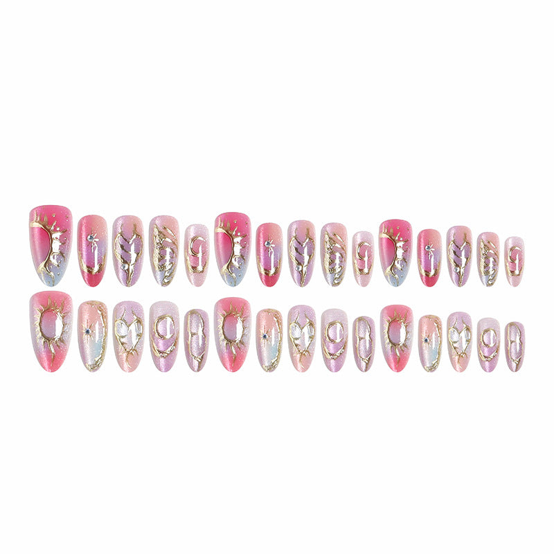 Acrylic nail set with glamorous 3D designs and elegant gold accents Acalora