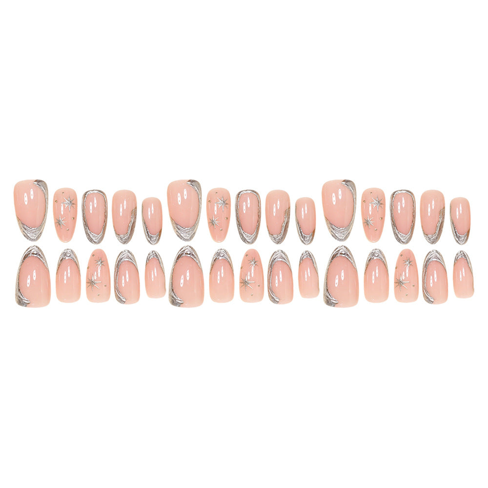 Elegant Stiletto Nail Art Set with Silver Accents Acalora