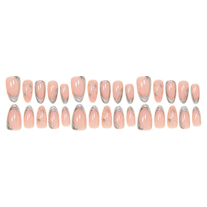 Elegant Stiletto Nail Art Set with Silver Accents Acalora