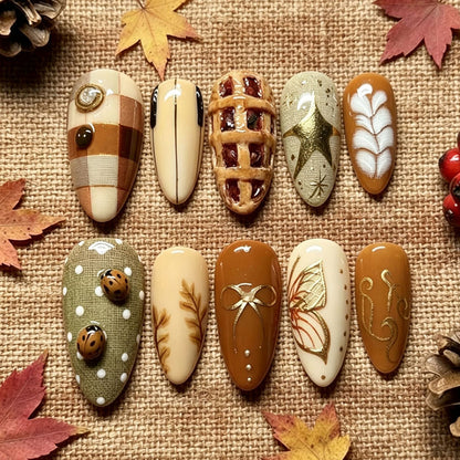 Artificial nail set with handcrafted botanical patterns and elegant accents Acalora