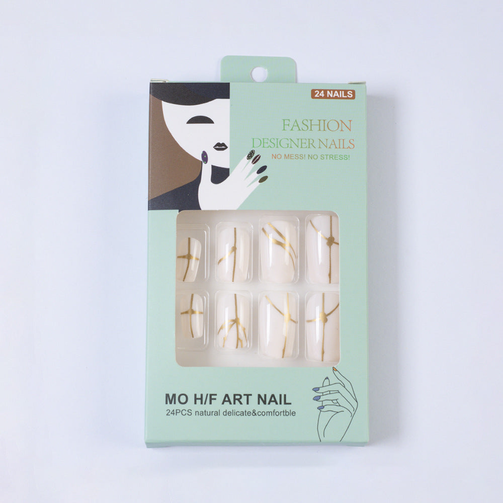 Artificial nails with elegant golden line pattern Acalora