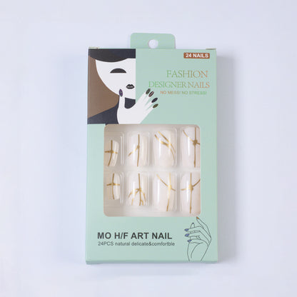 Artificial nails with elegant golden line pattern Acalora