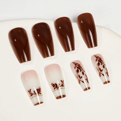 Elegant Artificial Nails with Filigree Leaf Patterns Acalora