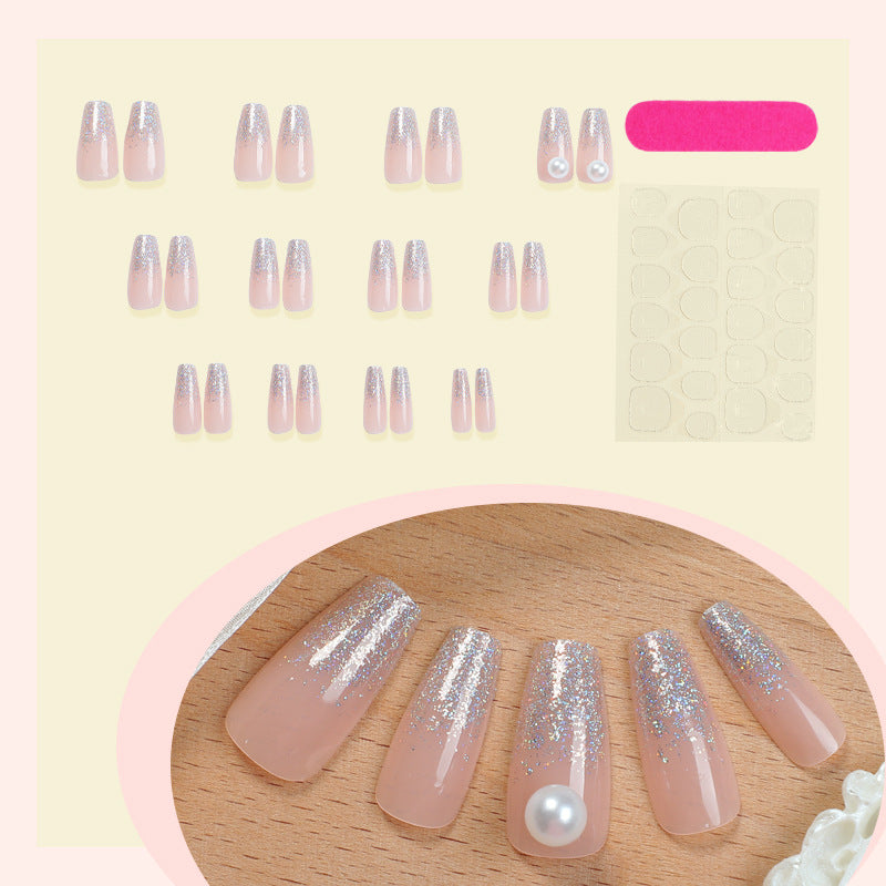 Elegant Press-On Nail Set with Glitter and Pearl Accents Acalora