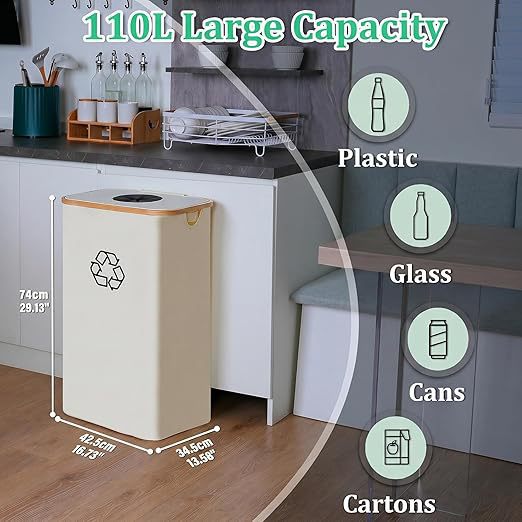 Elegant recycling bin with removable lid and compartments Acalora
