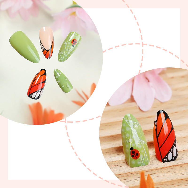 Artistic Press-On Nail Set with Butterfly and Floral Designs Acalora