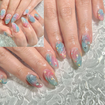 Artistic Press-On Nail Set with Star and Wave Design Acalora