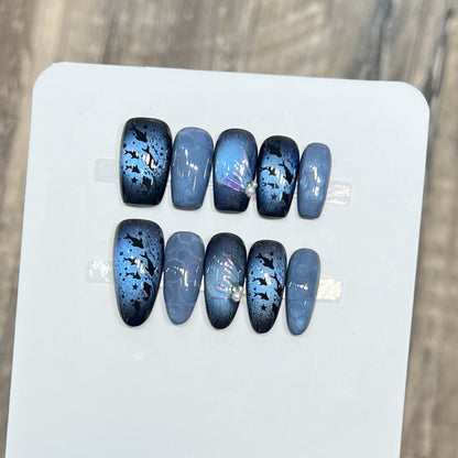 Artistic Press-On Nail Set with Starry Night Design Acalora
