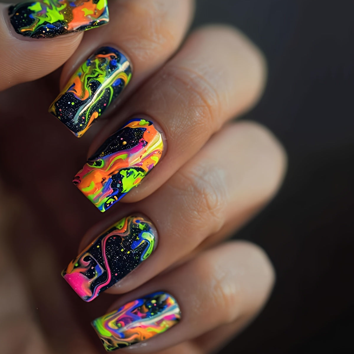 Neon Marbled Nail Art Acalora