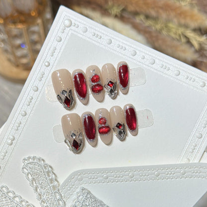 Premium Decorative Press-On Nail Set with Gemstone Accents Acalora