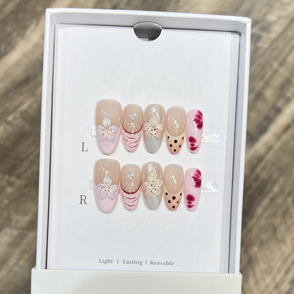 Floral and Polka Dot Press-On Nail Set Acalora