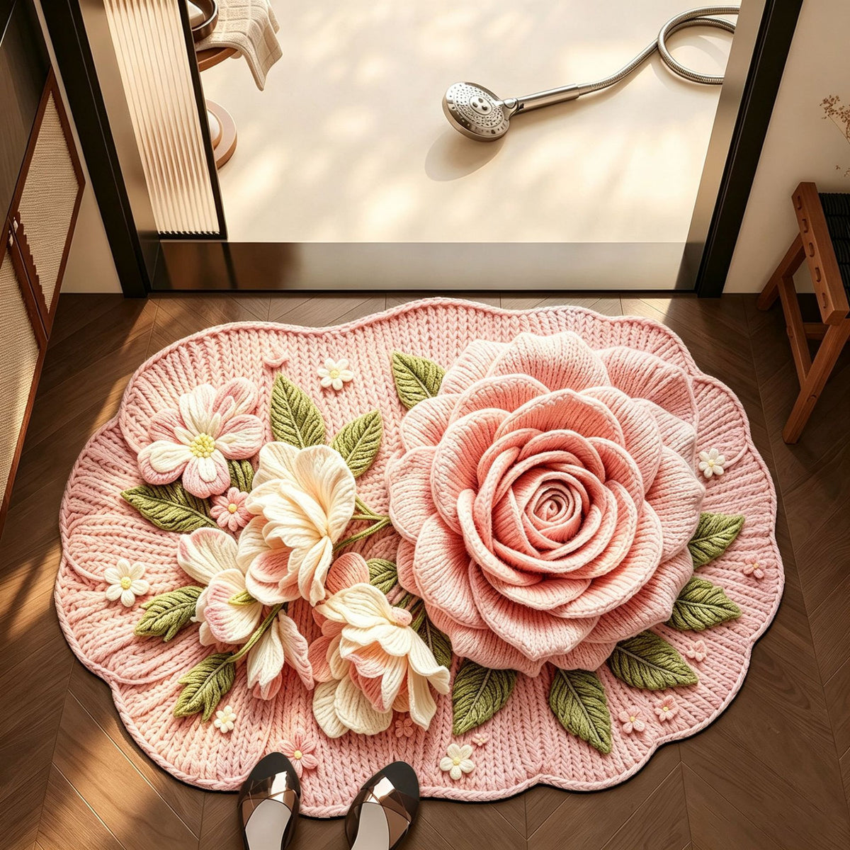 Floral Design Bathroom Mat Acalora